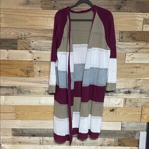 Size 2XL Colorblock Lightweight Soft Open Front Cardigan